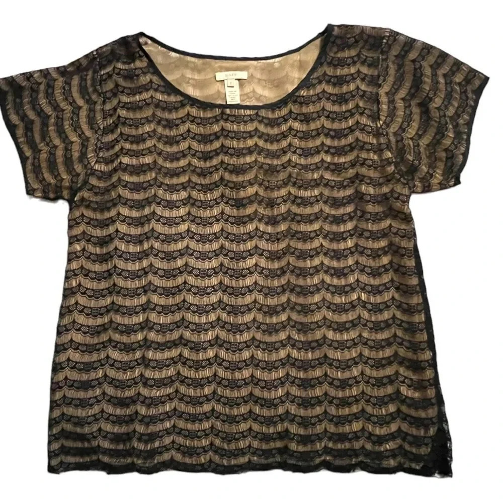 J. Crew Womens Black Lace Overlay Career Casual Short Sleeve Shirt Blouse Size S - Picture 1 of 5